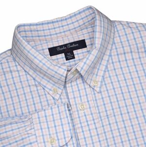 Brooks Brothers Fleece Button Down Shirt Men Size XL Blue Pink Stripe LS Ruffled